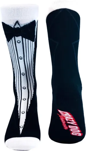 Crazy Dog T-Shirts Tuxedo Socks Funny Wedding Groomsman Casual Footwear (White) - Mens (7-12)
