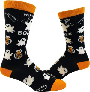 Crazy Dog T-Shirts Women's Here For The Booze Socks Funny Ghost Halloween Party Graphic Novelty Footwear