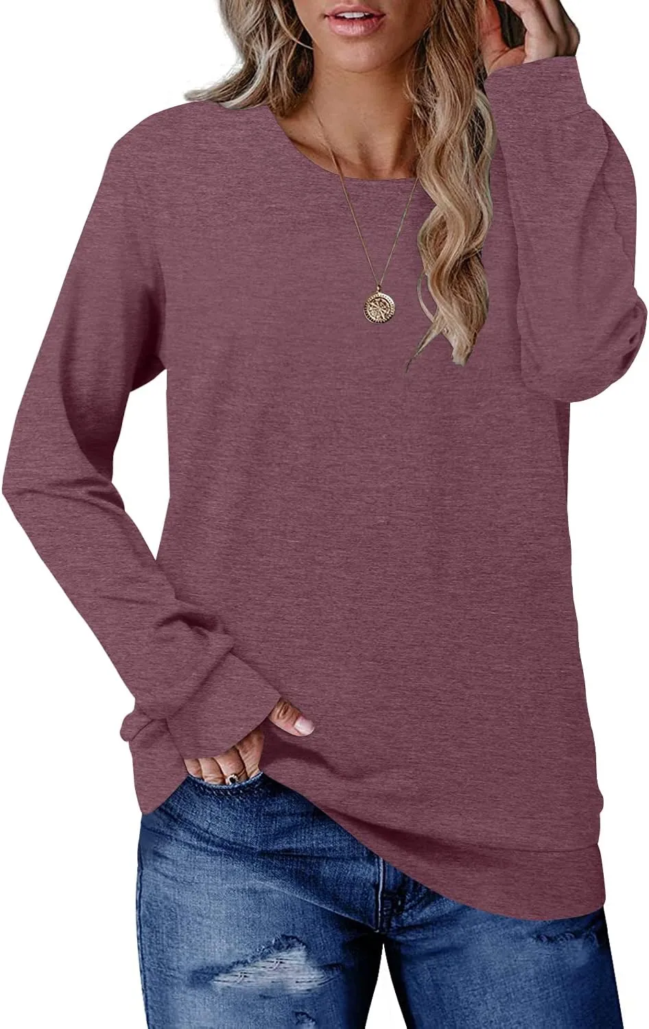CRAZY GRID Womens Trendy Long Sleeve Shirts Casual Loose Soft Sweatshirt Fall Tops