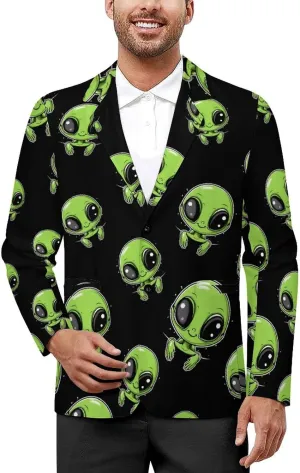 Cute Alien Men's Blazers Jacket Slim Fit Business Sport Coat Two Buttons Casual Suit Jacket for Work Party