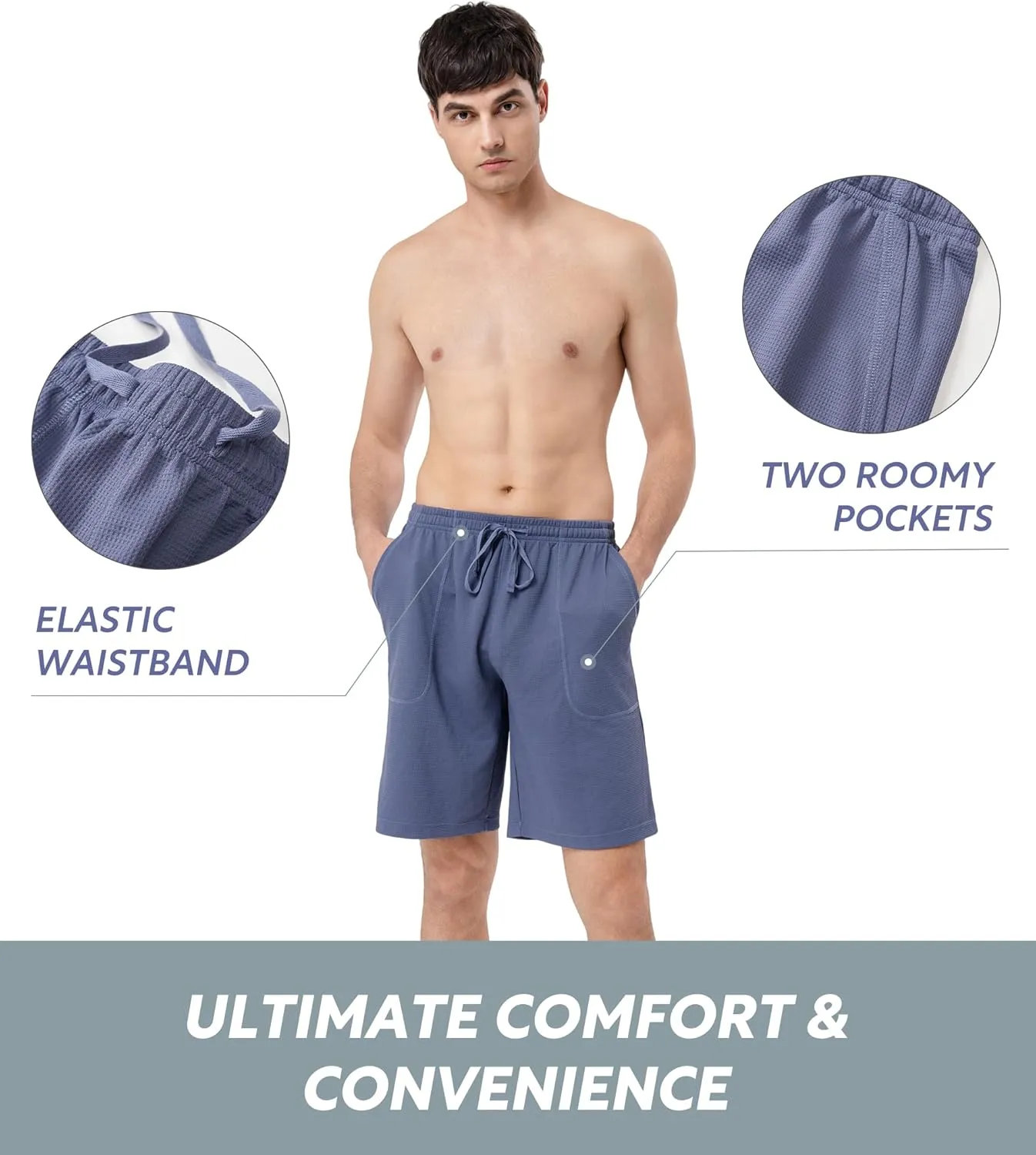 DAVID ARCHY Mens Pajama Shorts Sleep Pants Quick Dry Lounge Soft Comfy Lightweight Waffle Pj Bottoms Shorts for Men 2 Pack