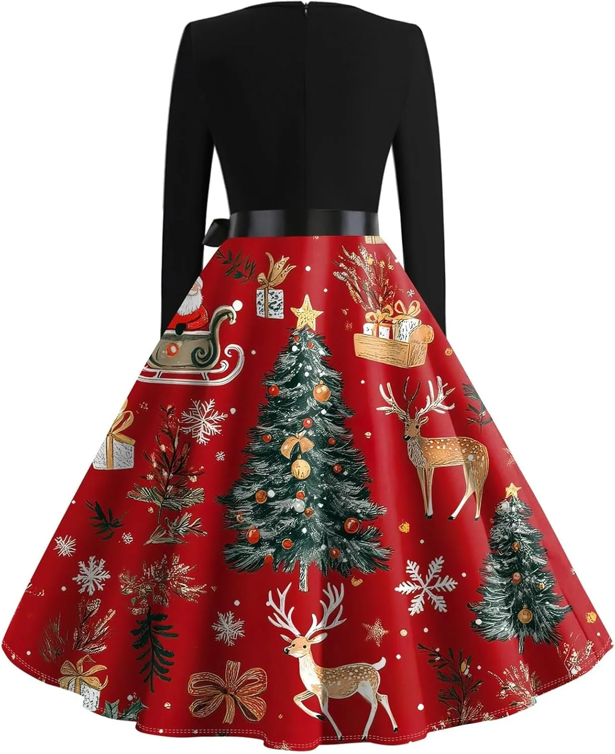 Dresses for Women Fashion Christmas Casual Slim Hem Long Sleeve Xmas Print Cocktail Dresses for Women Fall Winter Dress