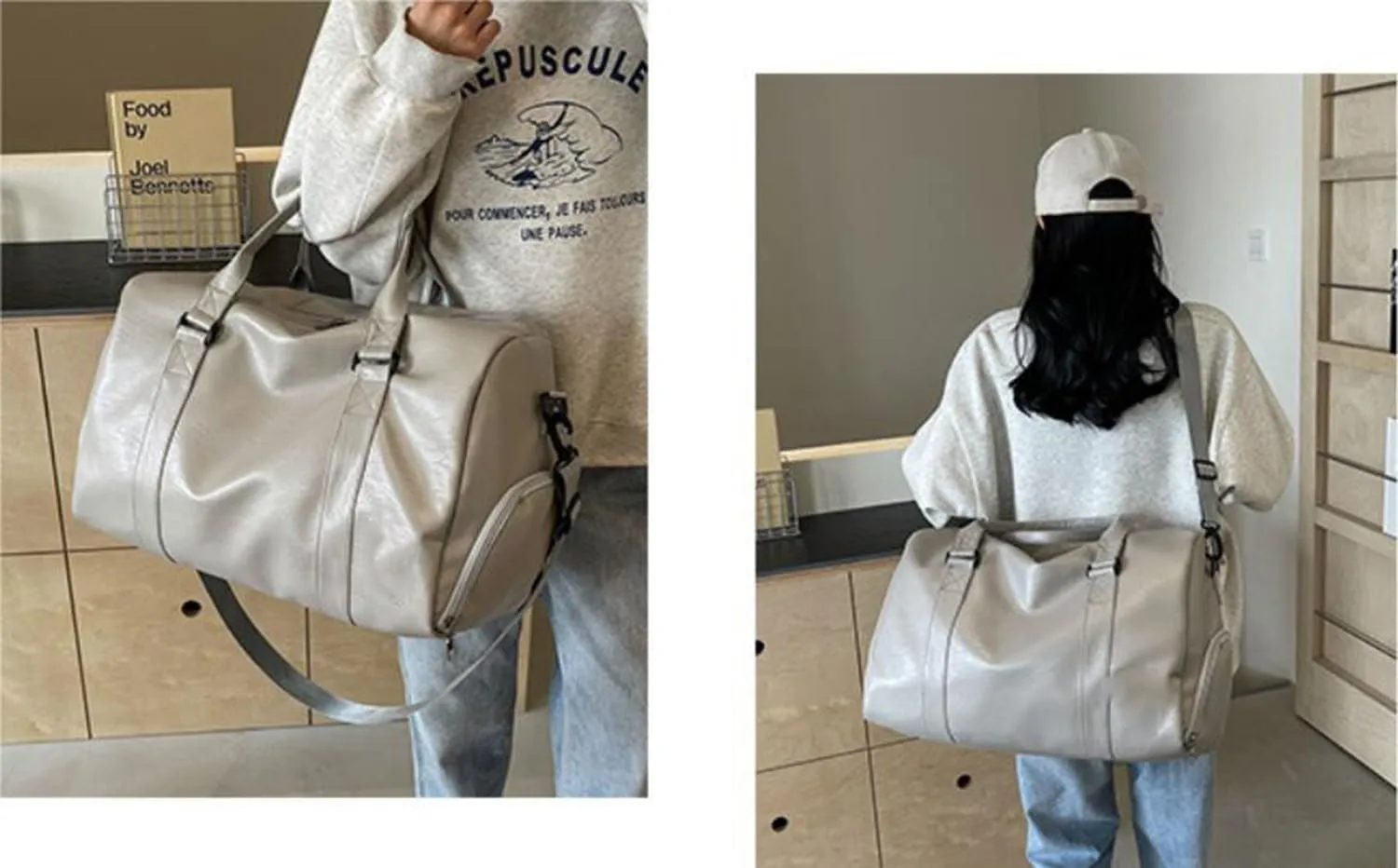 Duffle Travel Bag Waterproof Leather Weekend Bag Carry On Hangbag With Shoe Compartment & Wet Pocket,Sports Tote Gym Bag Hospital Bags,Overnight Bag For Men (Gray)