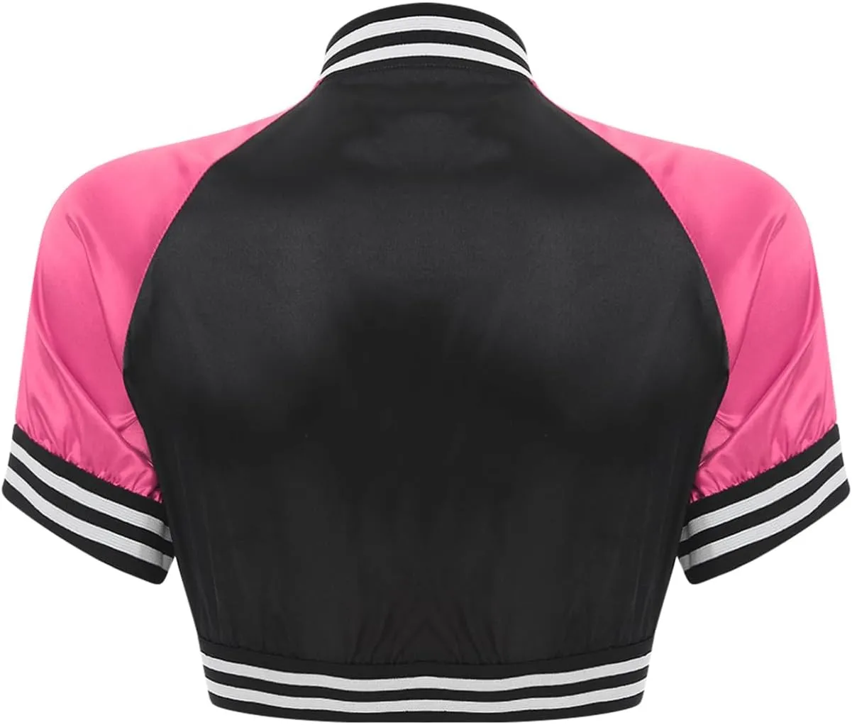 easyforever Women's Satin Cropped Bomber Jacket Button Up Striped Edge Contrast Outerwear Clubwear