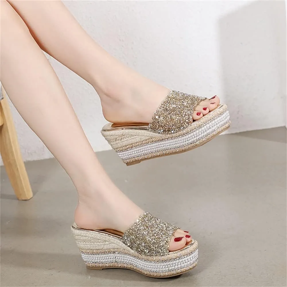 Elbslutt Women's Espadrille Platform Wedge Slides Sandals Glitter Strap Peep Toe Slingback High Heels Pumps Mules Summer Slippers