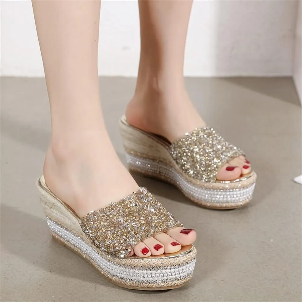 Elbslutt Women's Espadrille Platform Wedge Slides Sandals Glitter Strap Peep Toe Slingback High Heels Pumps Mules Summer Slippers