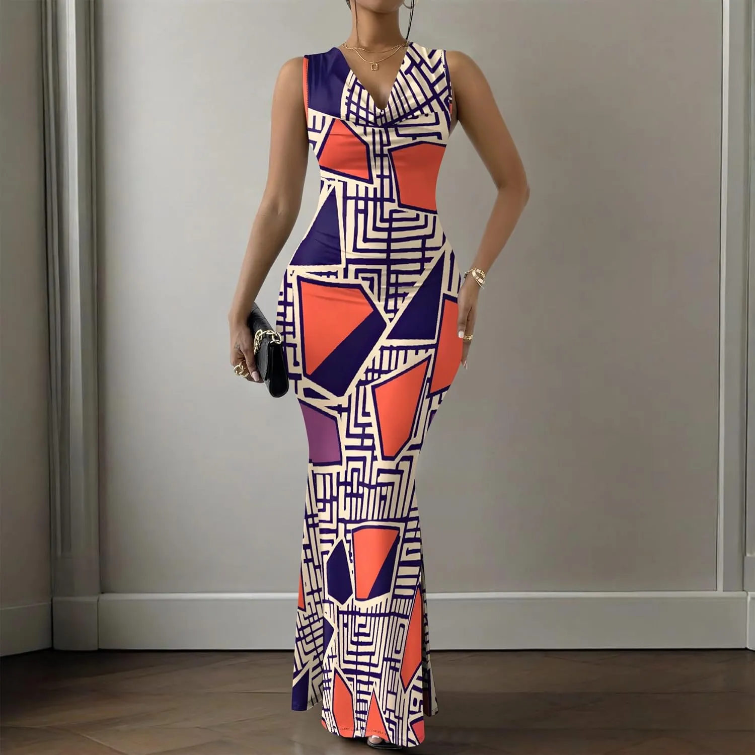 Elegant Dresses for Women Wedding Guest Sexy Mermaid Dress Sleeveless V-Neck Bodycon Party Evening Dresses XS-2XL