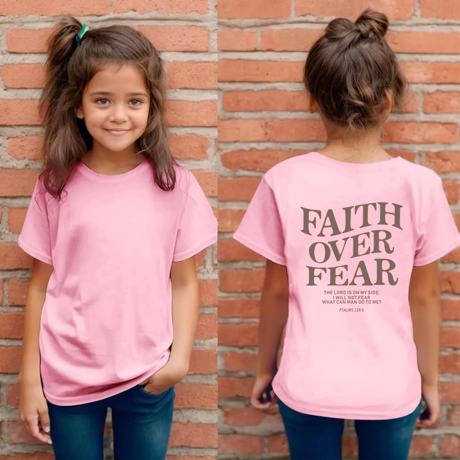 Faith Over Fear Shirt Christian Jesus Tshirts for Girls Religious Inspirational Tees Bible Verse Tops for Kids 3-12
