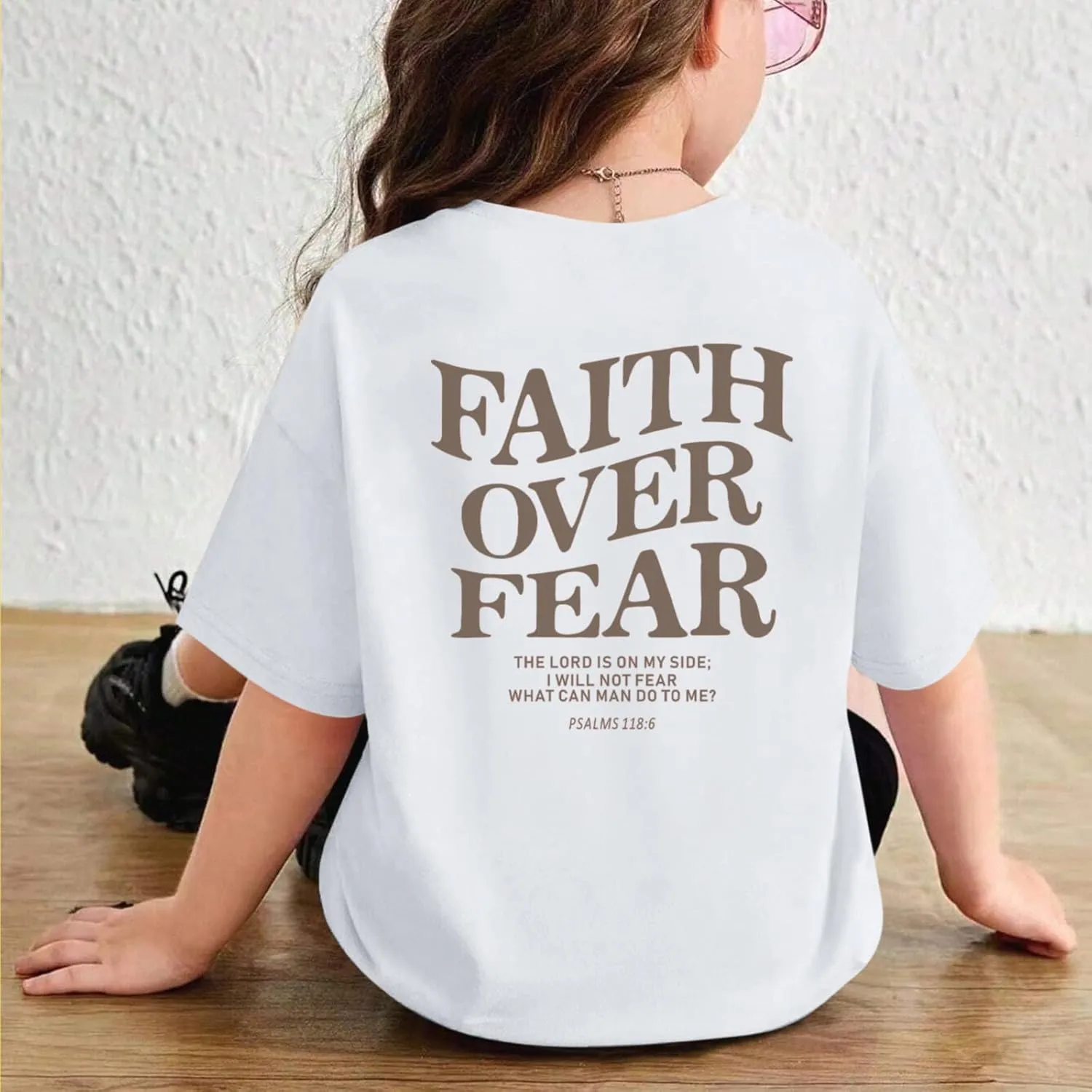 Faith Over Fear Shirt Christian Jesus Tshirts for Girls Religious Inspirational Tees Bible Verse Tops for Kids 3-12