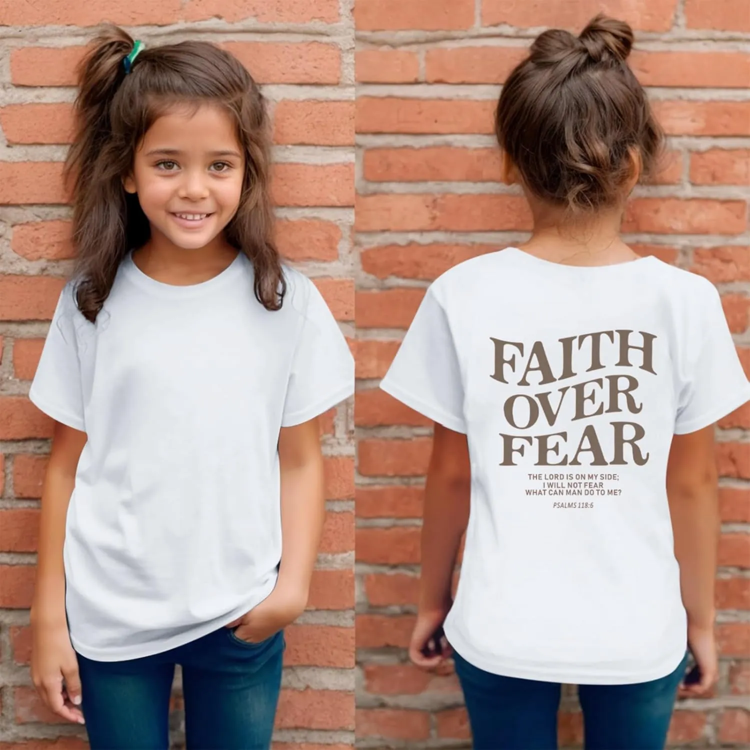 Faith Over Fear Shirt Christian Jesus Tshirts for Girls Religious Inspirational Tees Bible Verse Tops for Kids 3-12