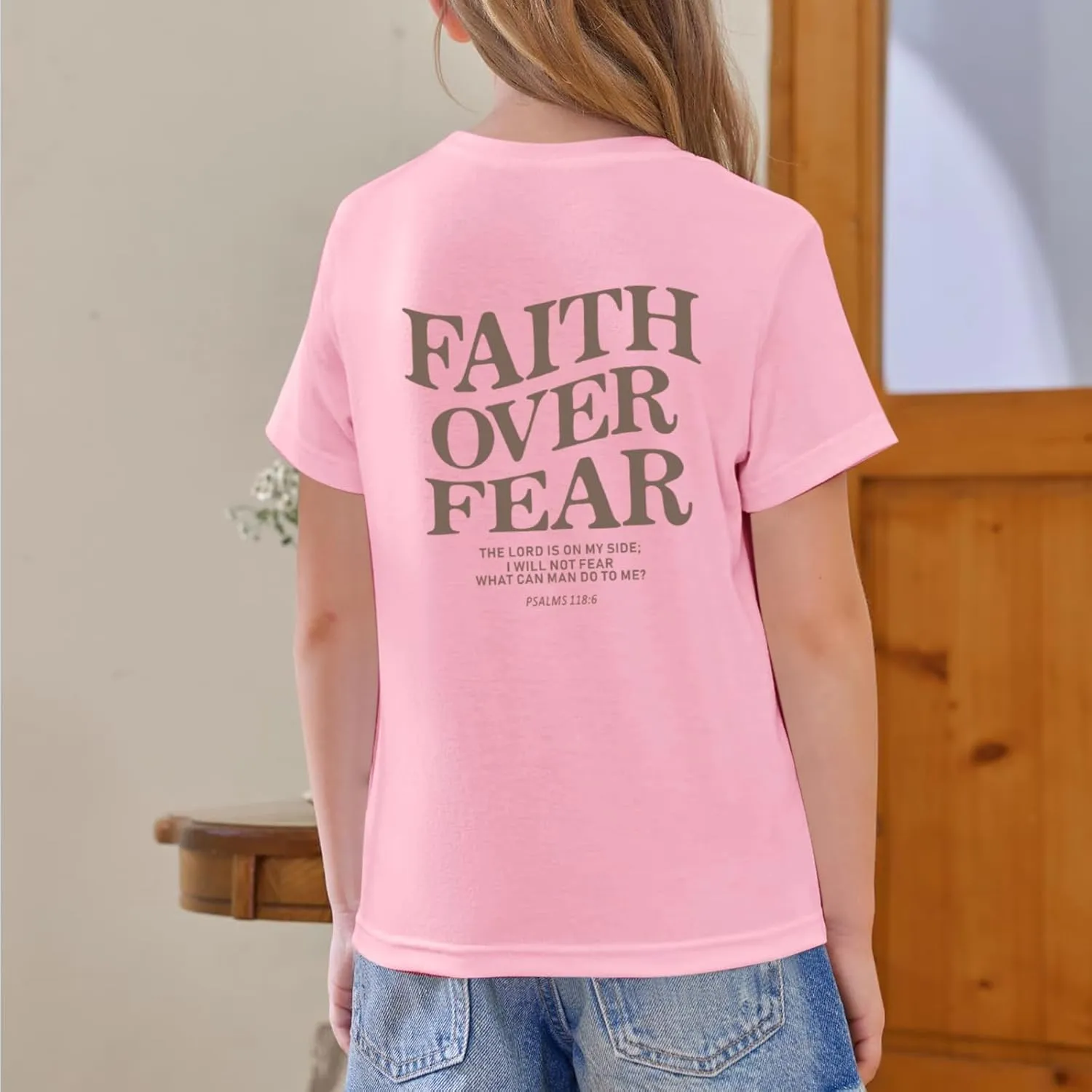 Faith Over Fear Shirt Christian Jesus Tshirts for Girls Religious Inspirational Tees Bible Verse Tops for Kids 3-12
