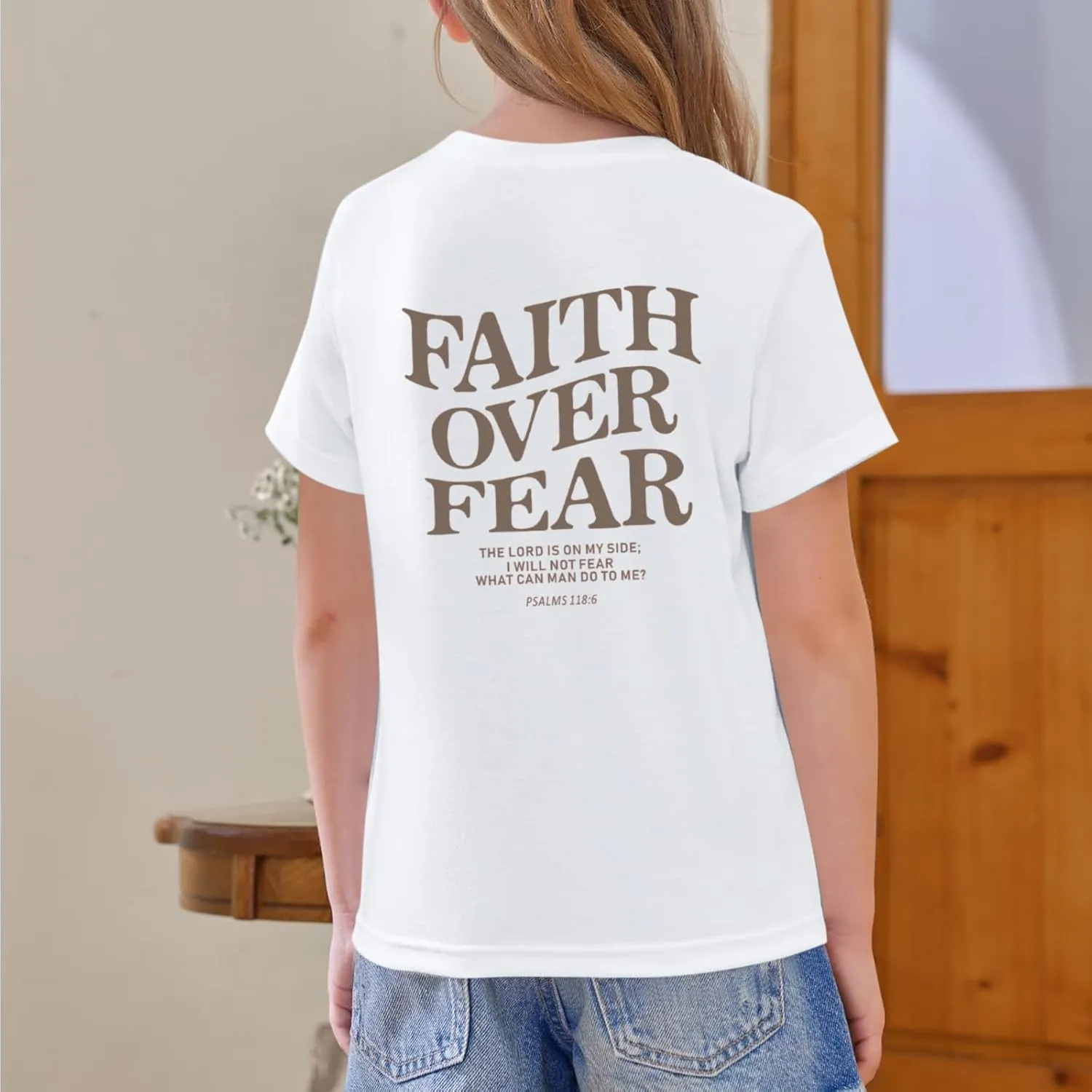 Faith Over Fear Shirt Christian Jesus Tshirts for Girls Religious Inspirational Tees Bible Verse Tops for Kids 3-12
