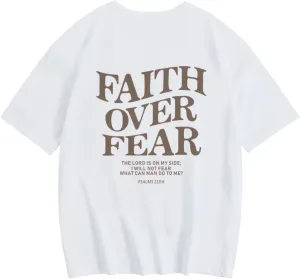 Faith Over Fear Shirt Christian Jesus Tshirts for Girls Religious Inspirational Tees Bible Verse Tops for Kids 3-12