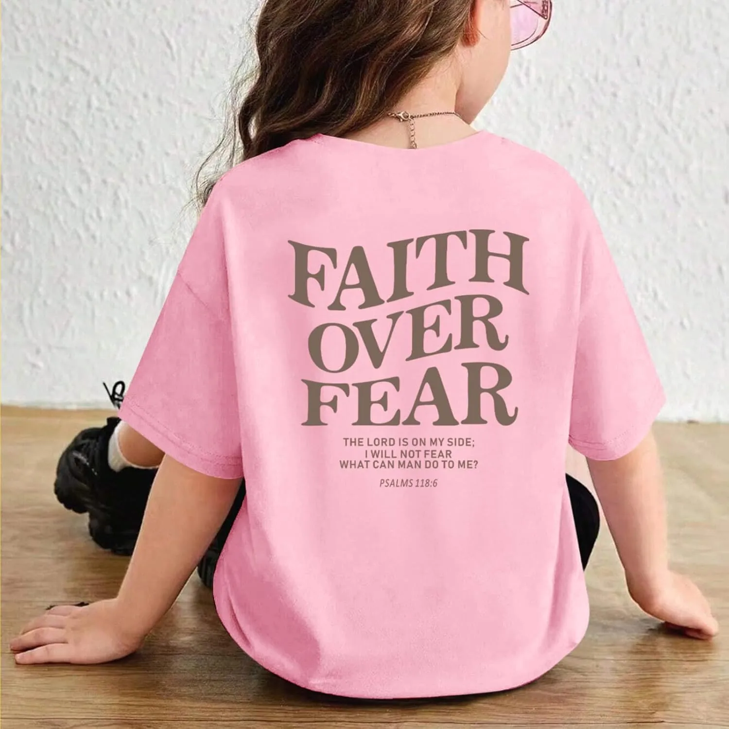 Faith Over Fear Shirt Christian Jesus Tshirts for Girls Religious Inspirational Tees Bible Verse Tops for Kids 3-12