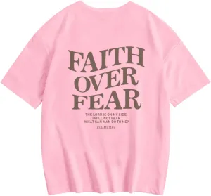 Faith Over Fear Shirt Christian Jesus Tshirts for Girls Religious Inspirational Tees Bible Verse Tops for Kids 3-12