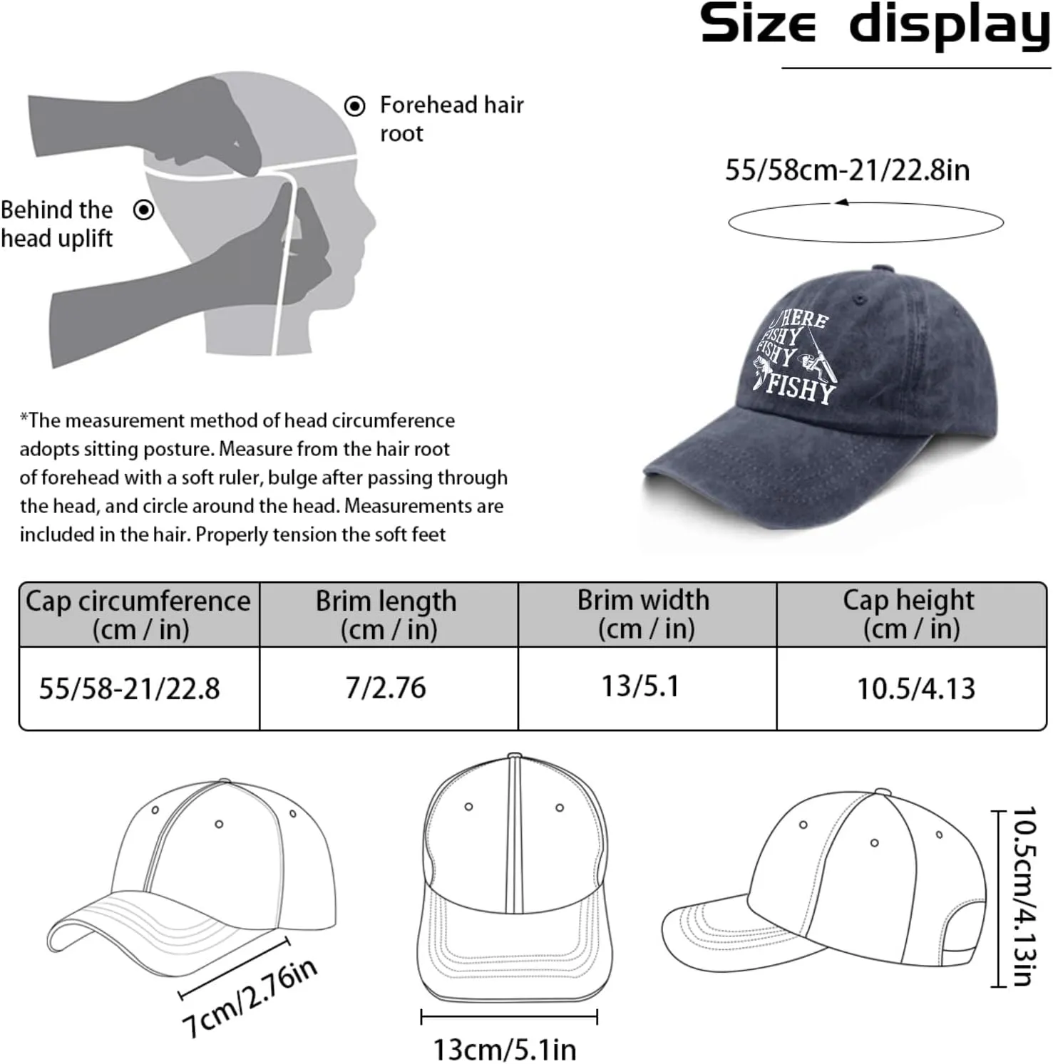 Fishing Here Fishy Fishy Fishy Caps Funny Golf Hat Pigment Black Dad Hat Gifts for Him Hiking Caps