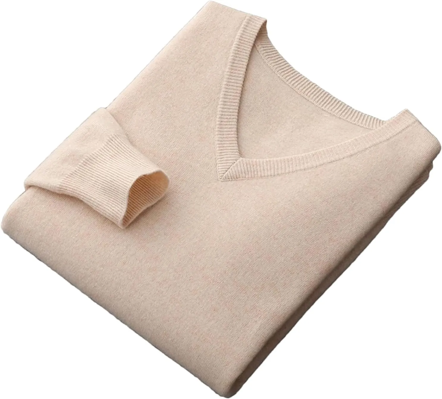 Fjnbbiot Men Long Sleeve Sweater Autumn Winter V-Neck Basic Pullovers Merino Wool Solid Casual Cashmere Knitwear