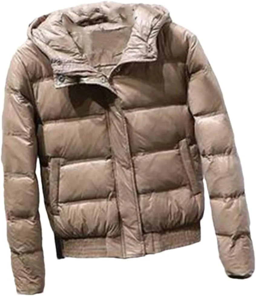 Fjnbbiot Winter Coat Women Hooded Short Warm Puffer Jacket Waterproof Female White Duck Down Parka