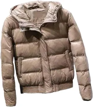 Fjnbbiot Winter Coat Women Hooded Short Warm Puffer Jacket Waterproof Female White Duck Down Parka