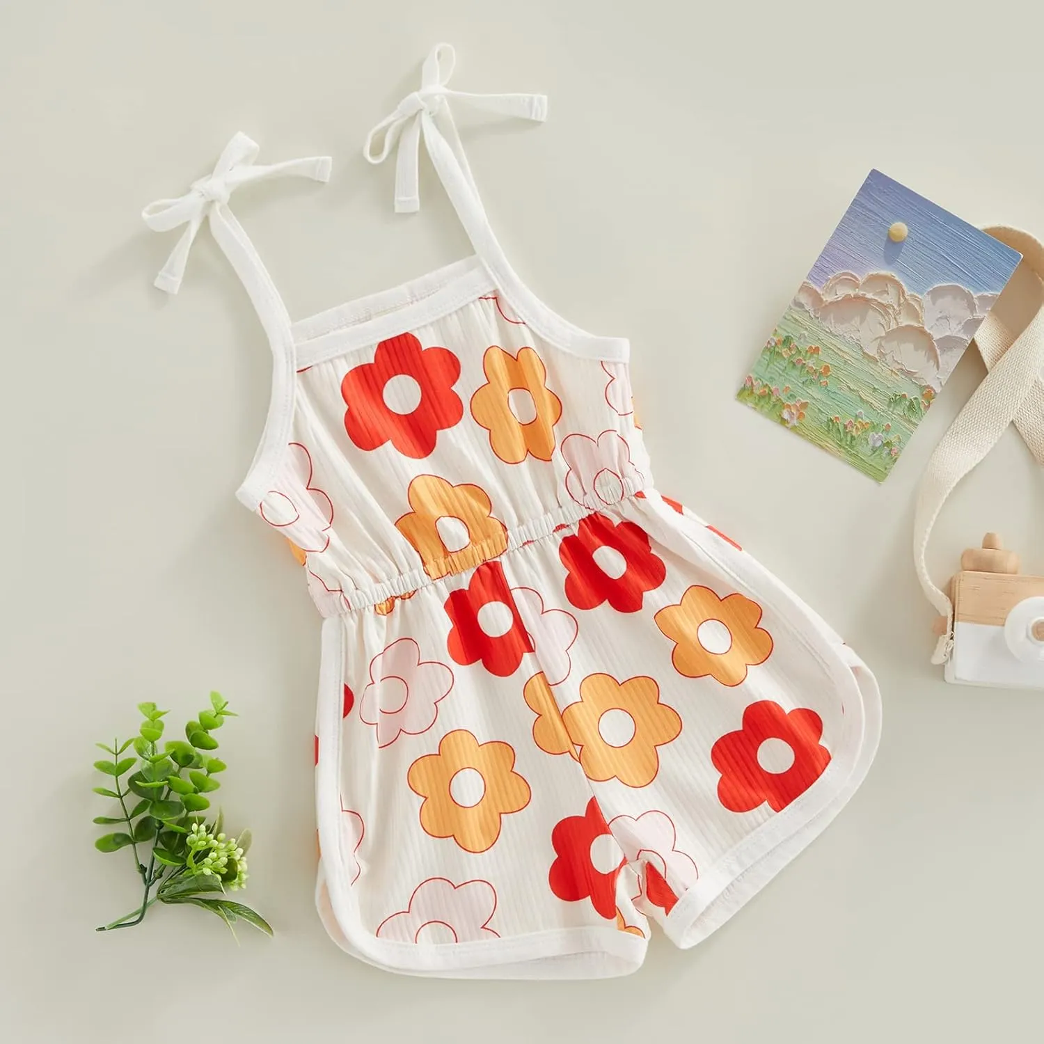 FOMOYUU Infant Newborn Baby Girl Ruffle Sleeveless Romper Summer Clothes Outfit with Cute Floral Print Jumpsuit