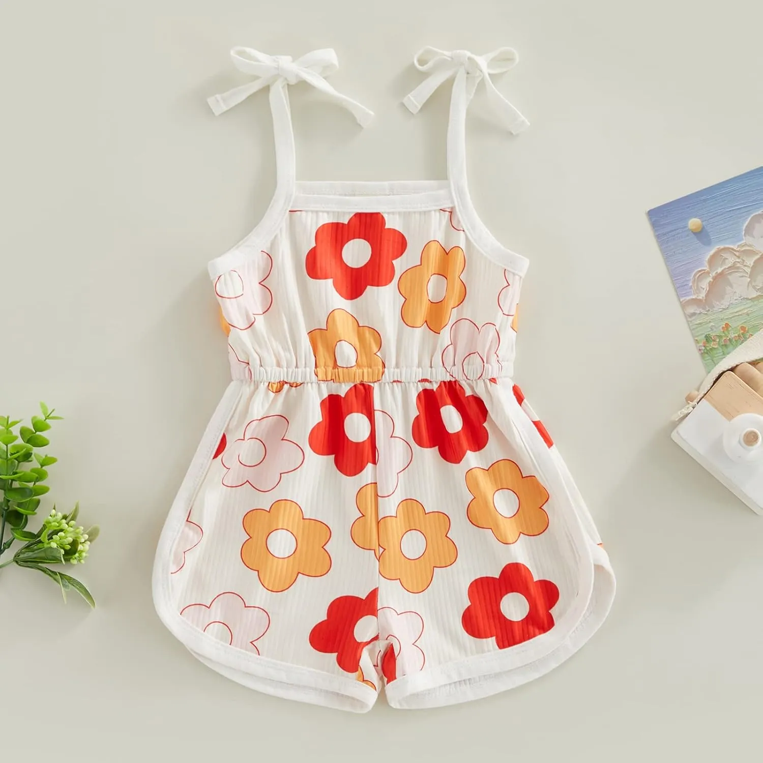 FOMOYUU Infant Newborn Baby Girl Ruffle Sleeveless Romper Summer Clothes Outfit with Cute Floral Print Jumpsuit