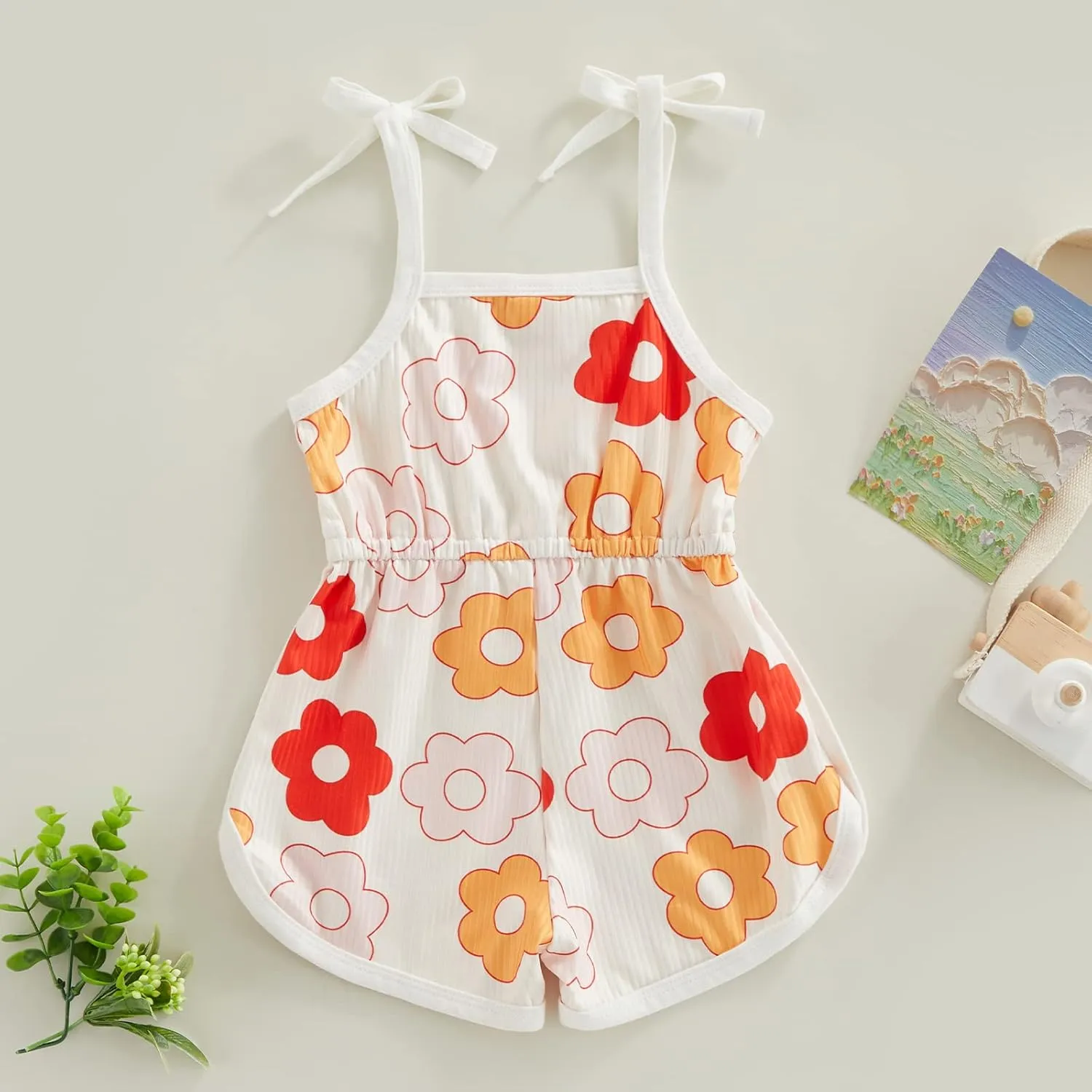 FOMOYUU Infant Newborn Baby Girl Ruffle Sleeveless Romper Summer Clothes Outfit with Cute Floral Print Jumpsuit
