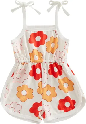 FOMOYUU Infant Newborn Baby Girl Ruffle Sleeveless Romper Summer Clothes Outfit with Cute Floral Print Jumpsuit