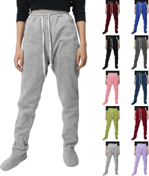 Footed Pajamas For Women Fleece Lined Drawstring Sweatpants With Feet Winter Warm Elastic Waist Sleepwear With Pockets