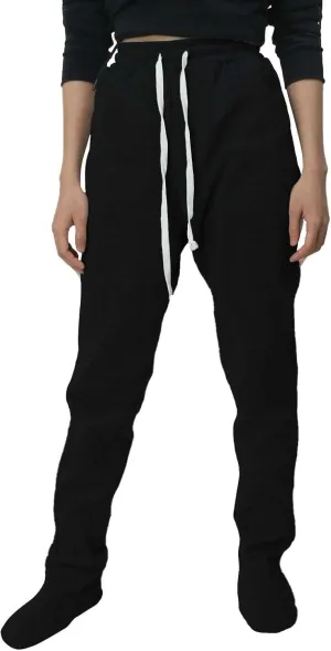 Footed Pajamas For Women Fleece Lined Drawstring Sweatpants With Feet Winter Warm Elastic Waist Sleepwear With Pockets