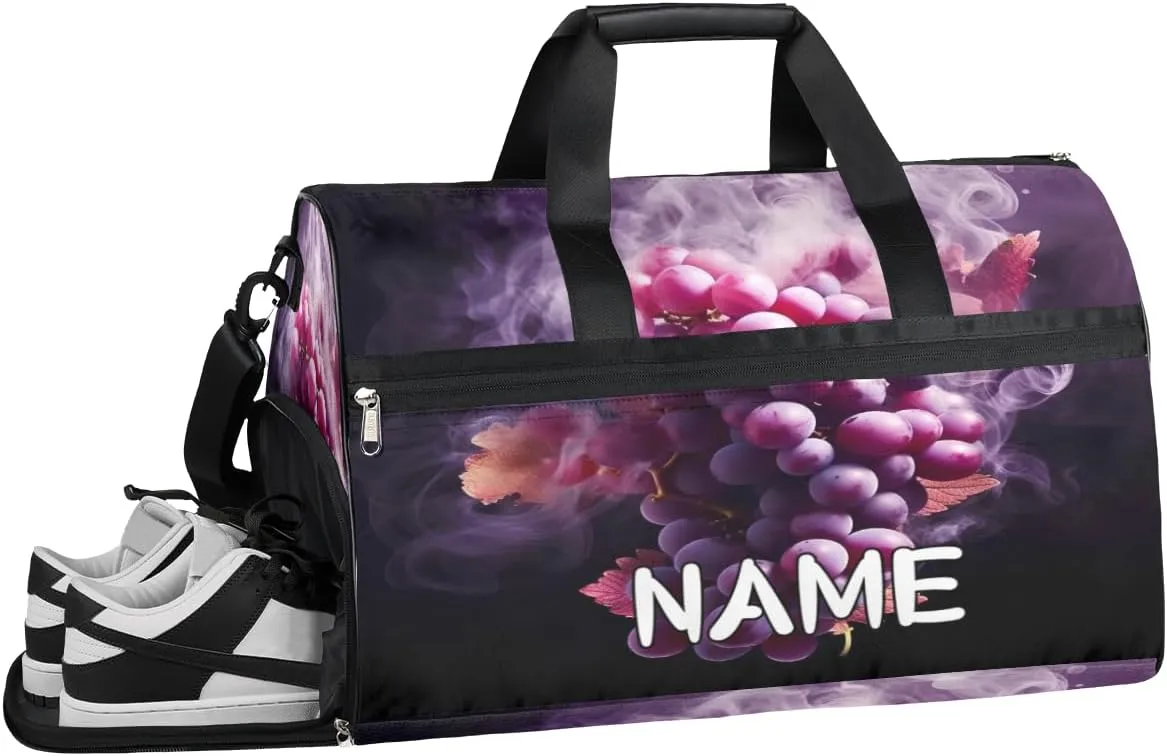 Fruit Grape Printing Sports Gym Bag with Wet Pocket & Shoes Compartment Travel Duffel Bag for Women Men Custom Sports Gym Bag Personalized Overnight Stay Weekend Tote Beach Luggage