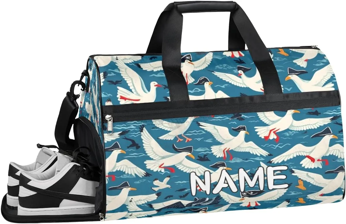 Funny Bird Ocean Summer Sports Gym Bag with Wet Pocket & Shoes Compartment Travel Duffel Bag for Women Men Custom Sports Gym Bag Personalized Overnight Stay Weekend Tote Beach Luggage