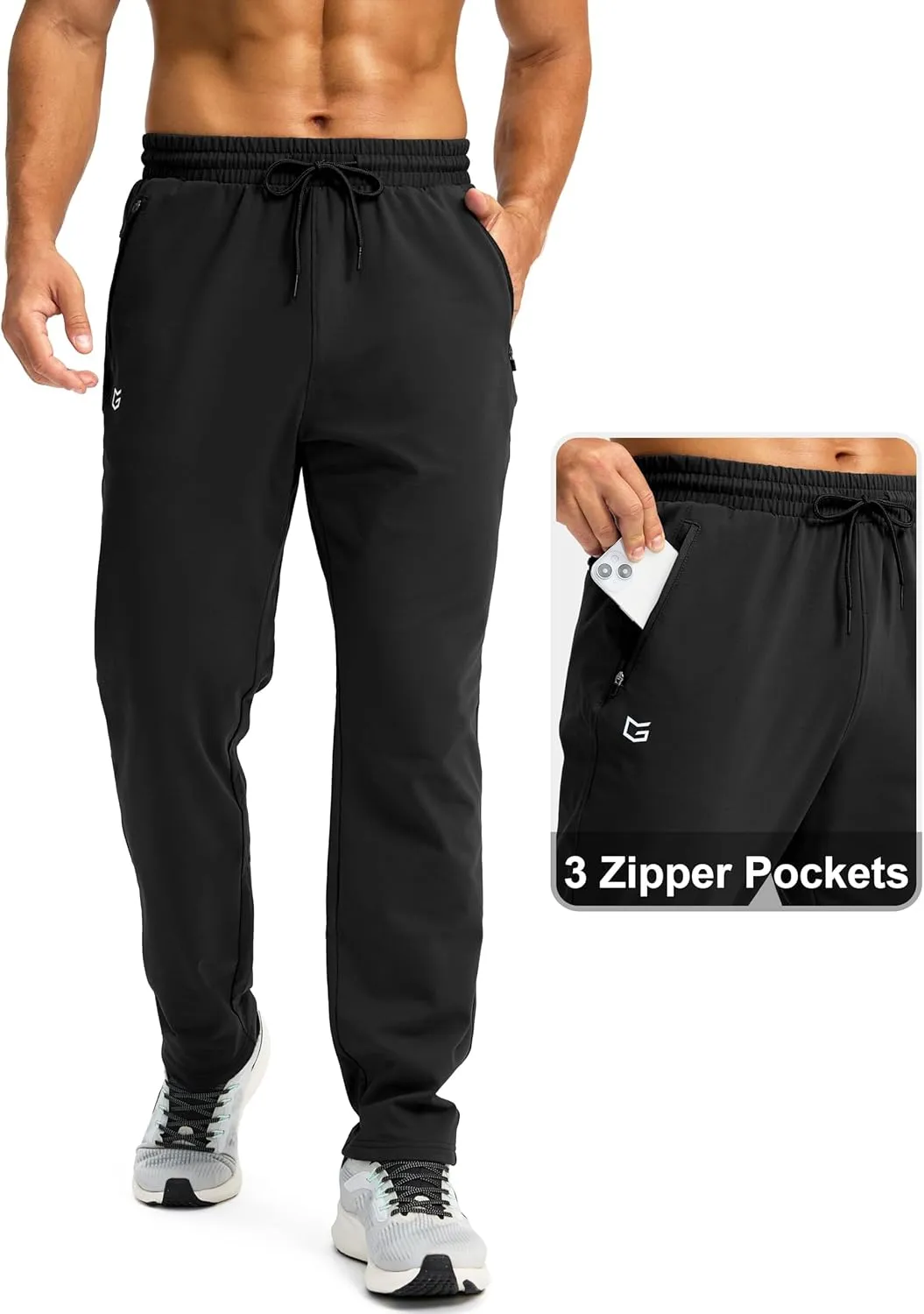G Gradual Men's Fleece Lined Winter Pants with 3 Zipper Pockets Warm Athletic Joggers Workout Running Sweatpants for Men