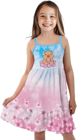Girls Summer Dress 3-14 Y Kids Casual Spaghetti Strap Tiered Midi Dresses Cute Twirly Skater Party Sundress