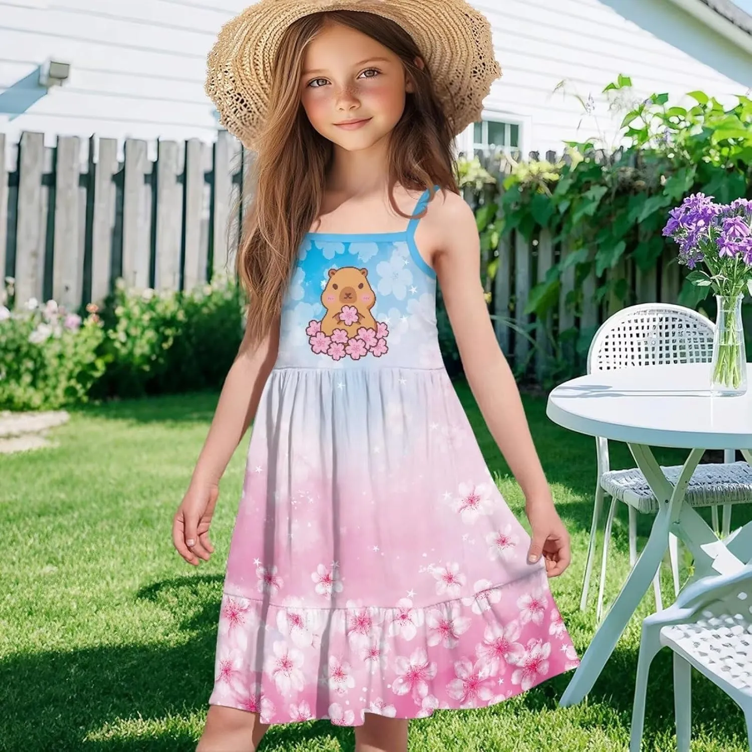 Girls Summer Dress 3-14 Y Kids Casual Spaghetti Strap Tiered Midi Dresses Cute Twirly Skater Party Sundress