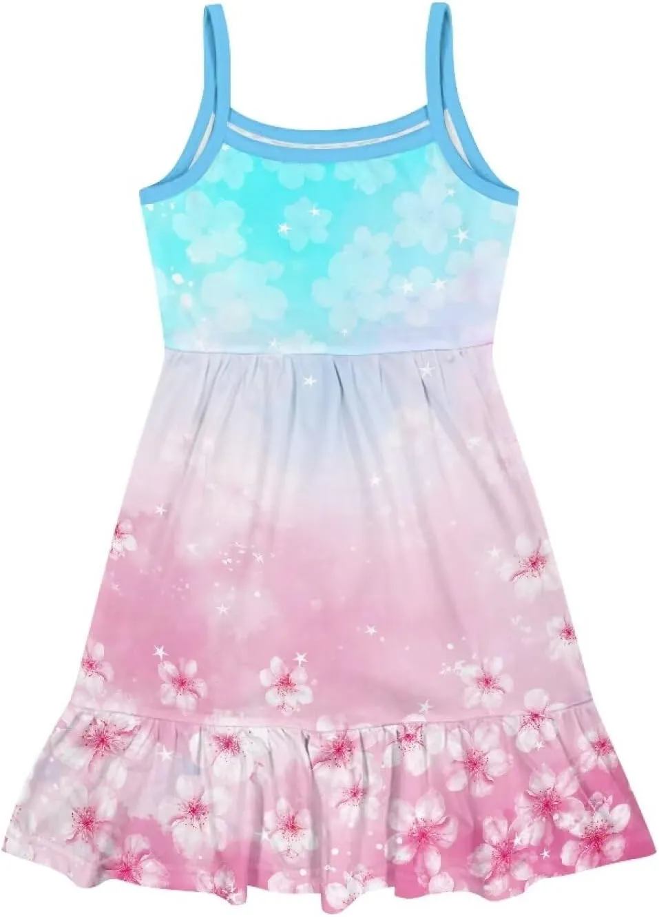 Girls Summer Dress 3-14 Y Kids Casual Spaghetti Strap Tiered Midi Dresses Cute Twirly Skater Party Sundress