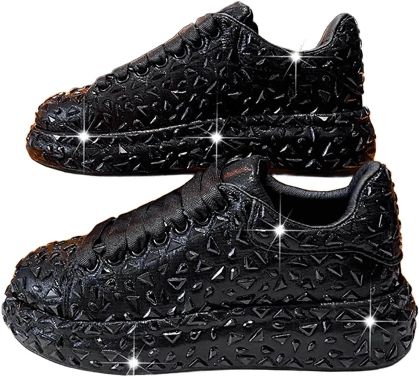 Glitter Sneakers Lace Up Fashion Sneakers, Sparkle Rhinestone Sneakers for Women, Glitter Fashion Bedazzled Platform Tennis Shoes, Non Slip Lace Up Walking Shoes