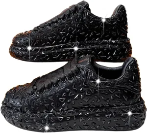 Glitter Sneakers Lace Up Fashion Sneakers, Sparkle Rhinestone Sneakers for Women, Glitter Fashion Bedazzled Platform Tennis Shoes, Non Slip Lace Up Walking Shoes