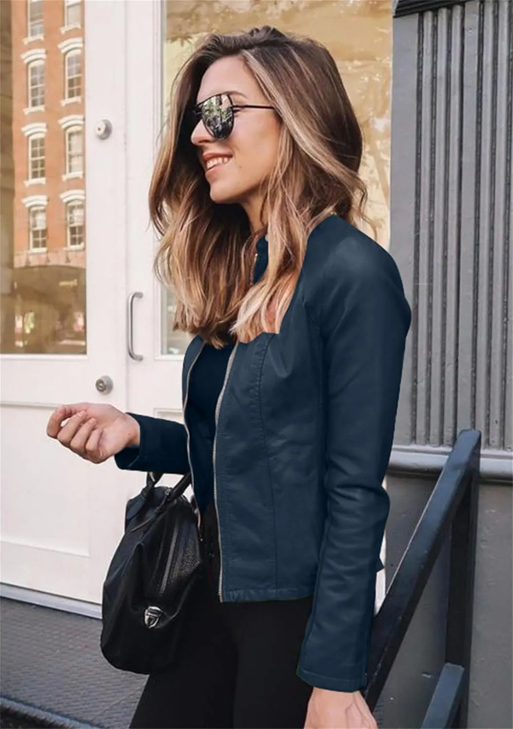 GORIFE Womens Faux Fur Leather Jackets Zip Up Trendy Short Outwear Lightweight Leather Cropped Coats
