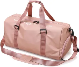 Gym Duffle Bag for Men Women with Shoe and Wet Compartment Sport Workout Waterproof Bags Large for Fitness Yoga Swimming Traveling Duffel, Pink, With Shoe and Wet Compartment