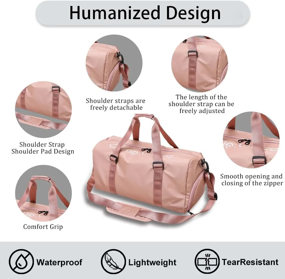 Gym Duffle Bag for Men Women with Shoe and Wet Compartment Sport Workout Waterproof Bags Large for Fitness Yoga Swimming Traveling Duffel, Pink, With Shoe and Wet Compartment