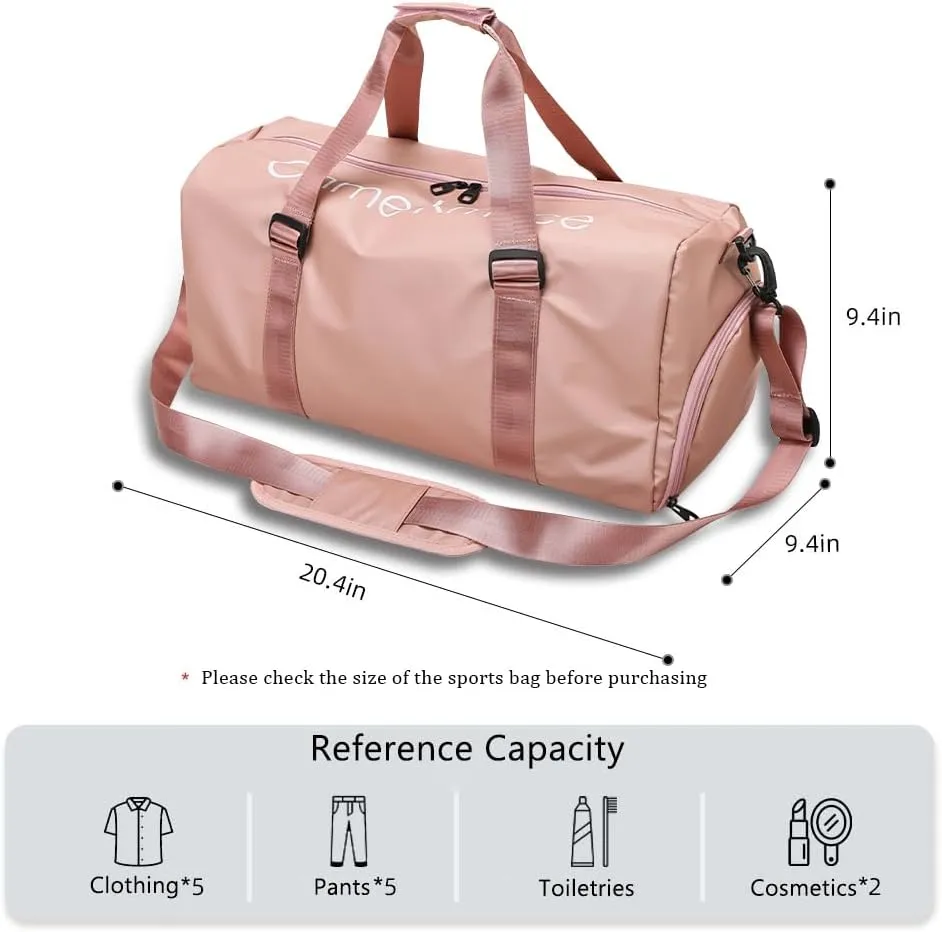 Gym Duffle Bag for Men Women with Shoe and Wet Compartment Sport Workout Waterproof Bags Large for Fitness Yoga Swimming Traveling Duffel, Pink, With Shoe and Wet Compartment