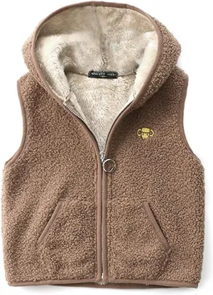Happy Cherry Girls Polar Fleece Vest Reversible Cartoon Zipper Hooded Waistcoat