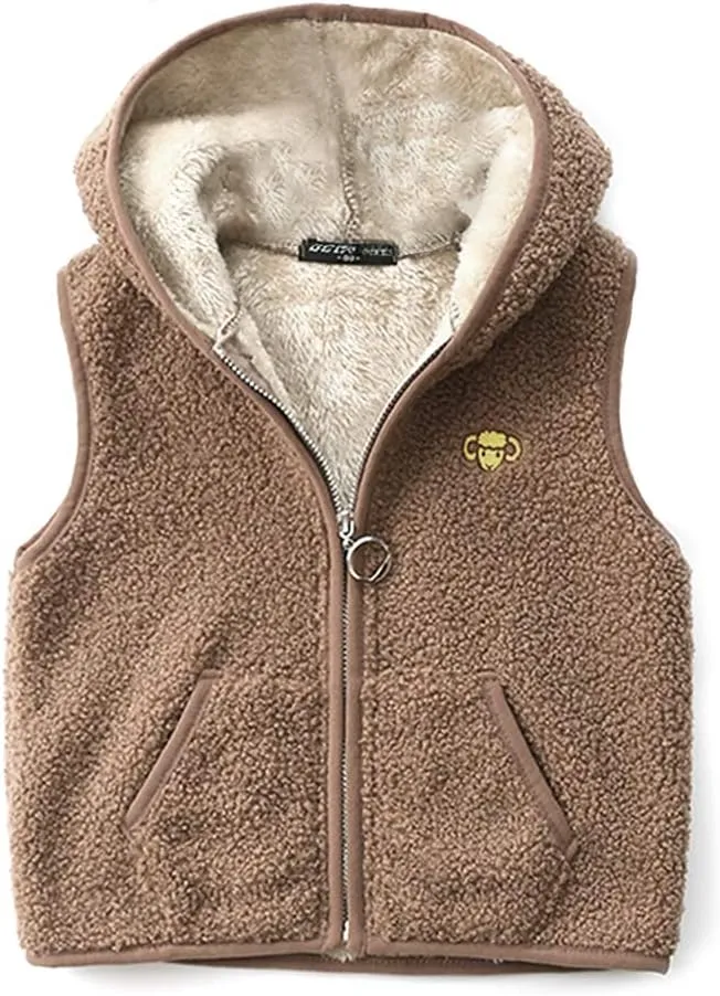 Happy Cherry Girls Polar Fleece Vest Reversible Cartoon Zipper Hooded Waistcoat