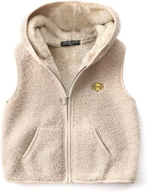 Happy Cherry Girls Polar Fleece Vest Reversible Cartoon Zipper Hooded Waistcoat