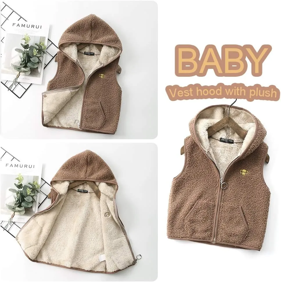 Happy Cherry Girls Polar Fleece Vest Reversible Cartoon Zipper Hooded Waistcoat