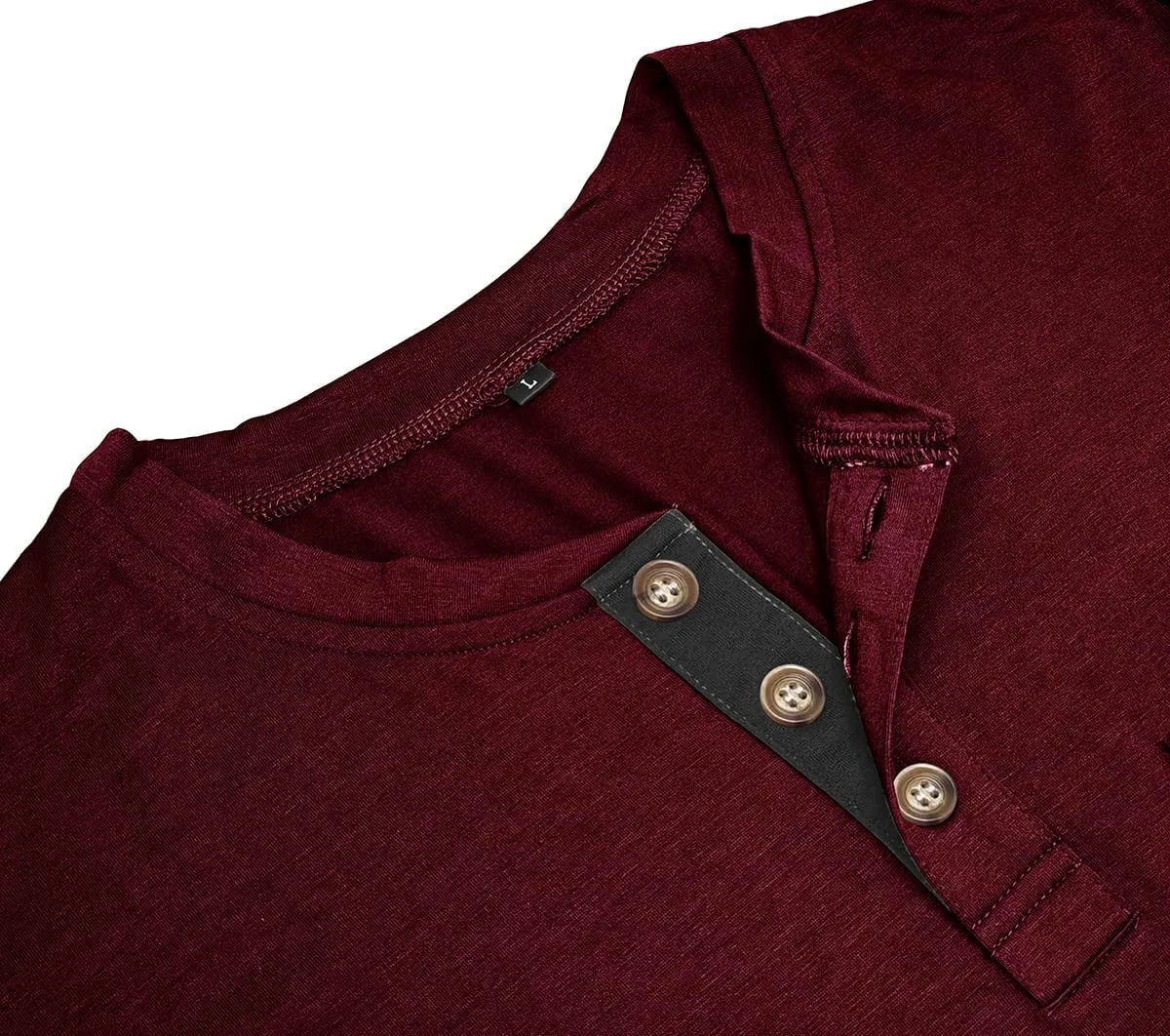 Henley Shirts for Men Casual Long/Short Sleeve Cotton T-Shirt Basic Button Tee Shirts with Pocket