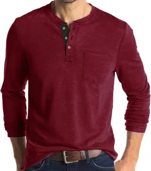 Henley Shirts for Men Casual Long/Short Sleeve Cotton T-Shirt Basic Button Tee Shirts with Pocket