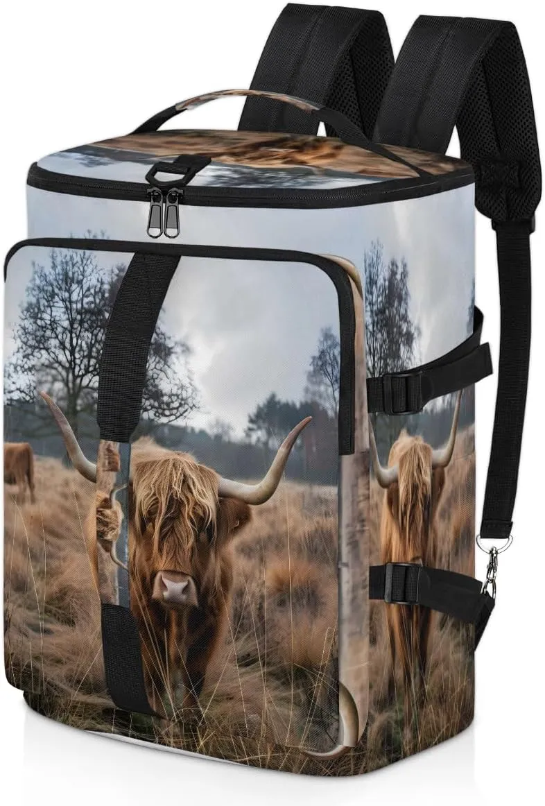 Highland Cow Animal Travel Backpack Carry On Flight Approved for Men Women, Lightweight Large Luggage Weekender Casual Daypack Backpacks for Traveling Airplane