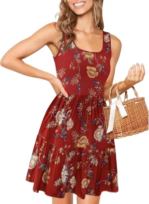 HOTOUCH Women Casual Summer Dress Sleeveless Ruffle Swing Dress with Pockets Tiered Mini Sundress Tank Short Dress A Line