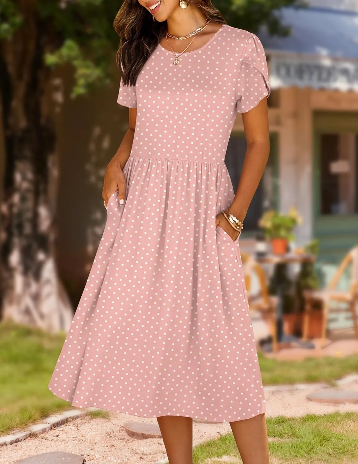 HOTOUCH Women's Summer Short Sleeve A-Line Midi Dresses Casual Floral T-Shirt Dress Flowy Beach Sundress with Pockets